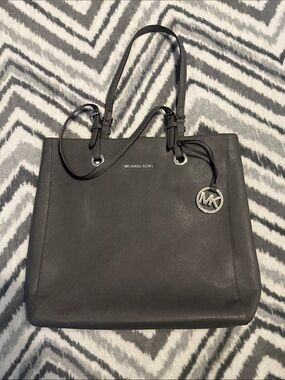 Michael Kors Gray Saffiano Leather Tote with MK Charm